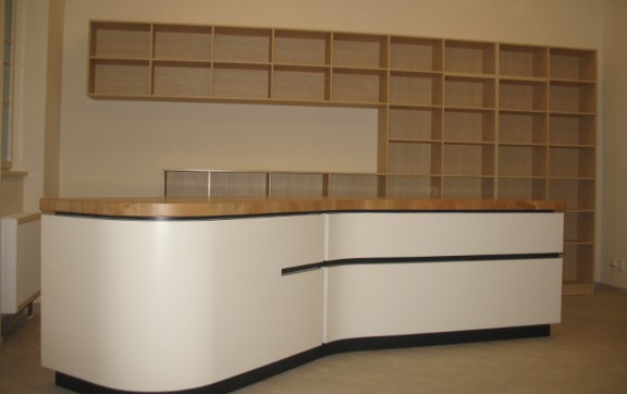 Hand-bent reception with oak library.